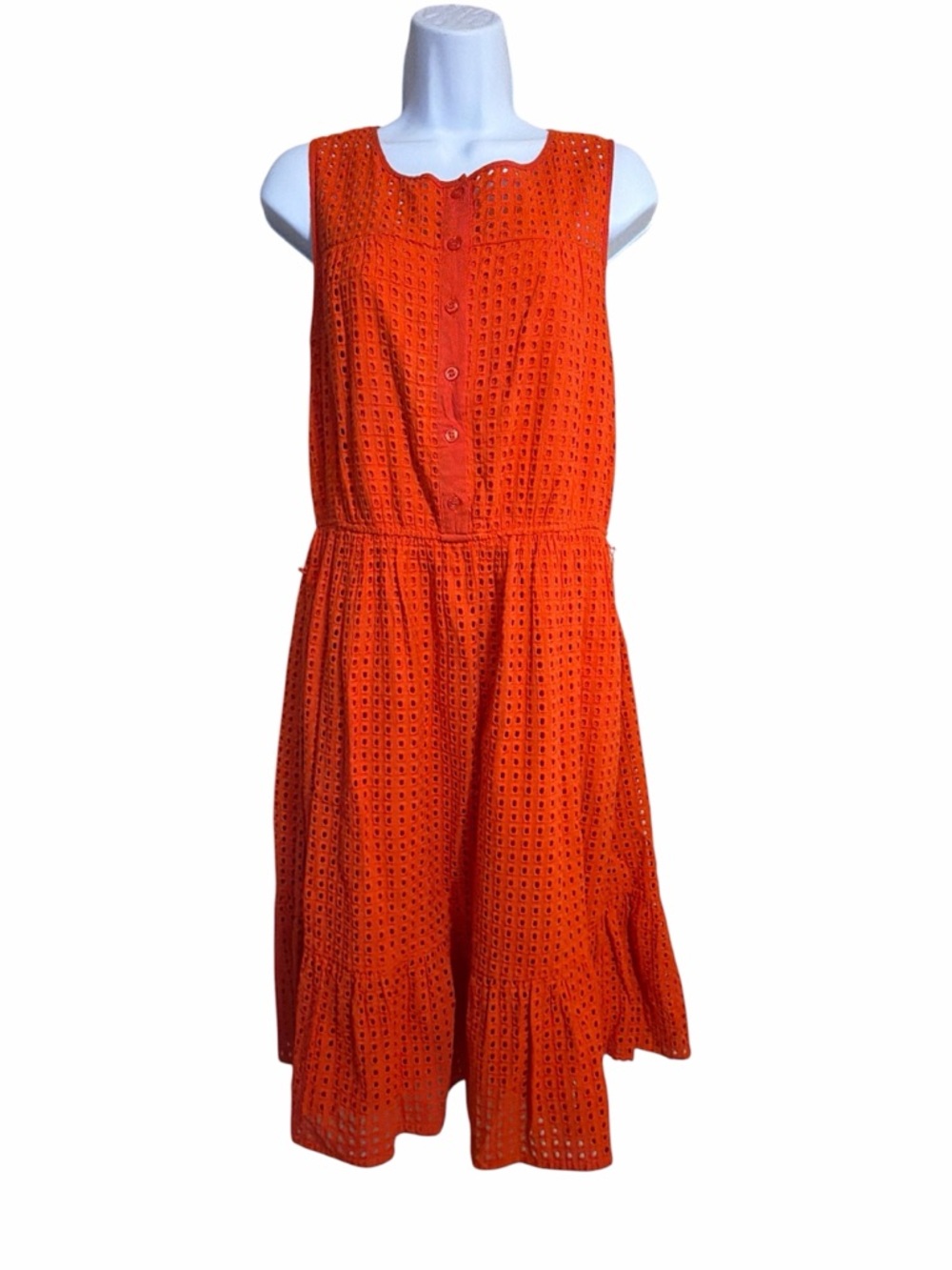 Melloday Bright Orange Eyelet Sleeveless Day Dress